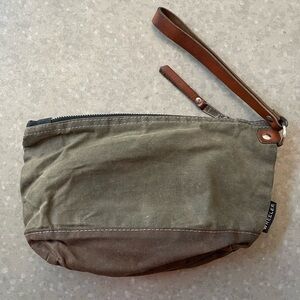 Shift+Wheeler waxed canvas & leather wristlet